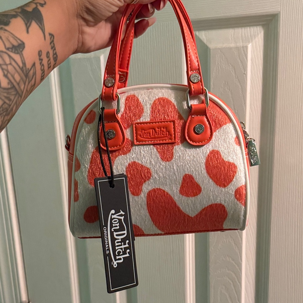 Von Dutch Mini Bag in Orange/white/blue cow print